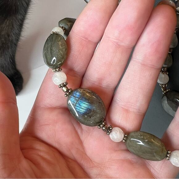 Vintage Inspired Natural Labradorite Two Strand Necklace High Quality Stone 18" - Picture 5 of 6